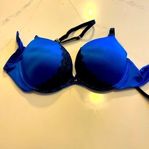 Bright blue with black lace heavy padded bra